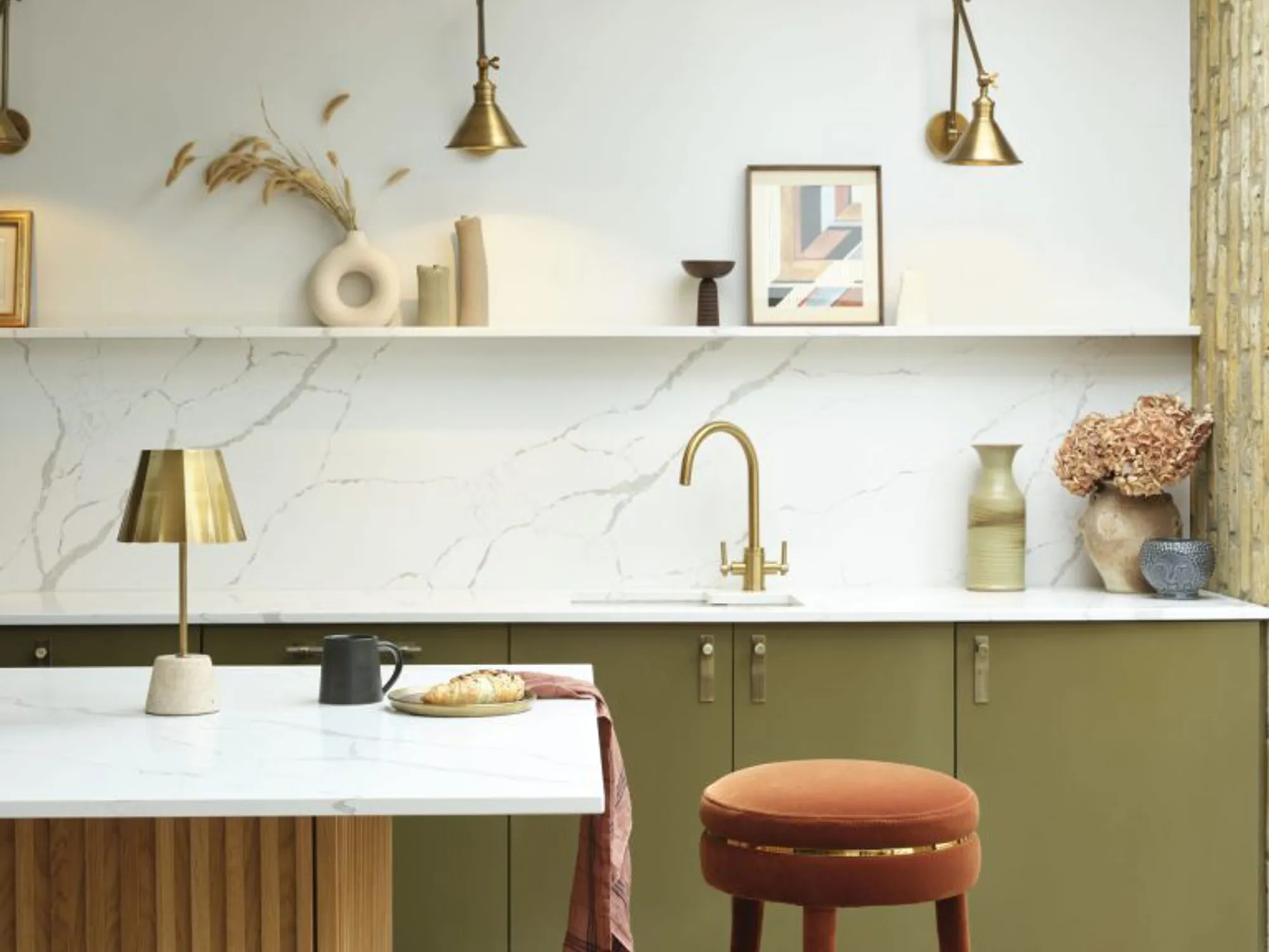Pooky Twinky Larger Cordless Wall Light in Antique Brass 120 Quarry Cordless Table Lamp in Natural 100 with 16cm Empire Ruckle Shade 53 scaled e1718197913147 1