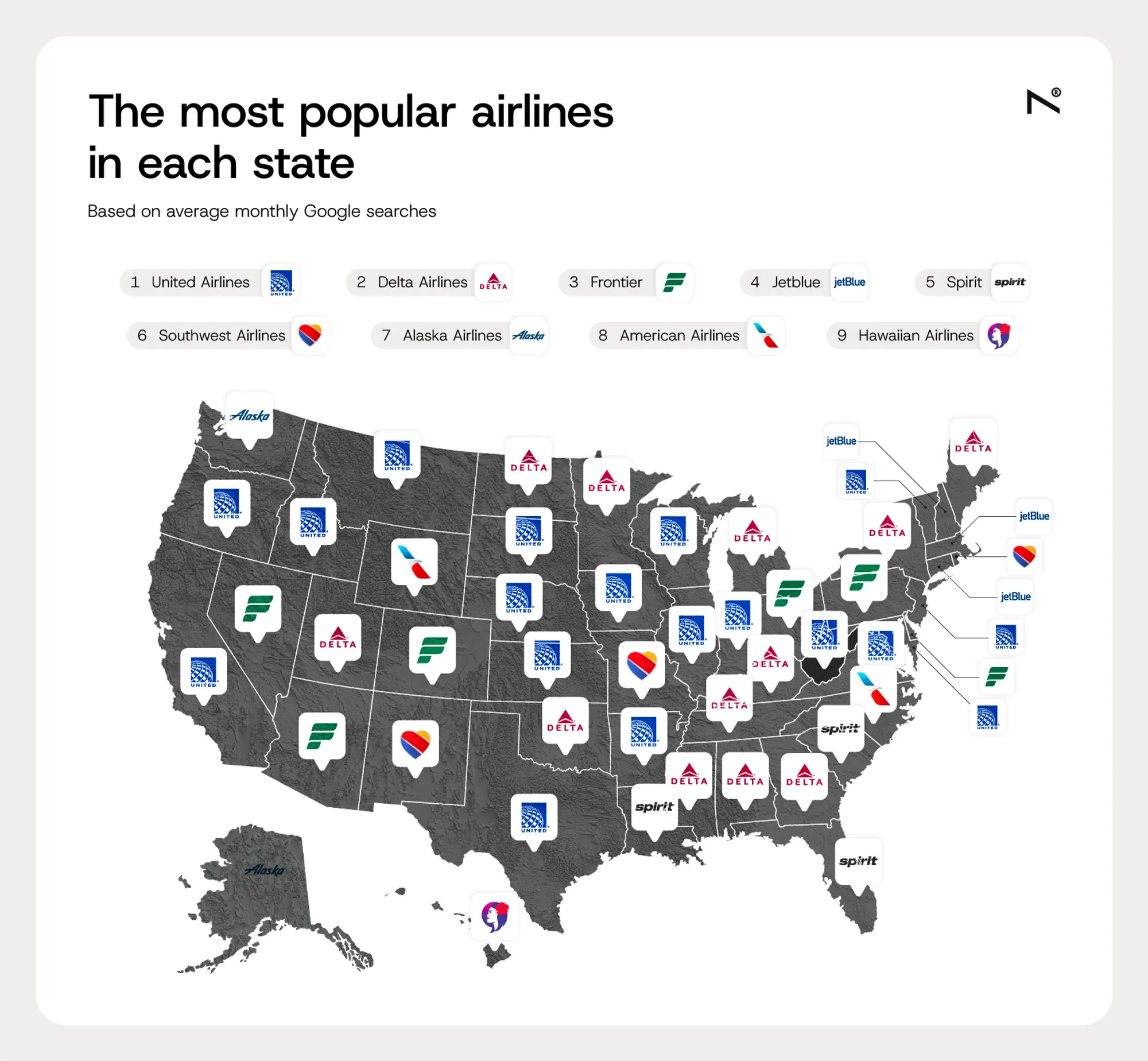 Rise at seven us trends most searched airline map